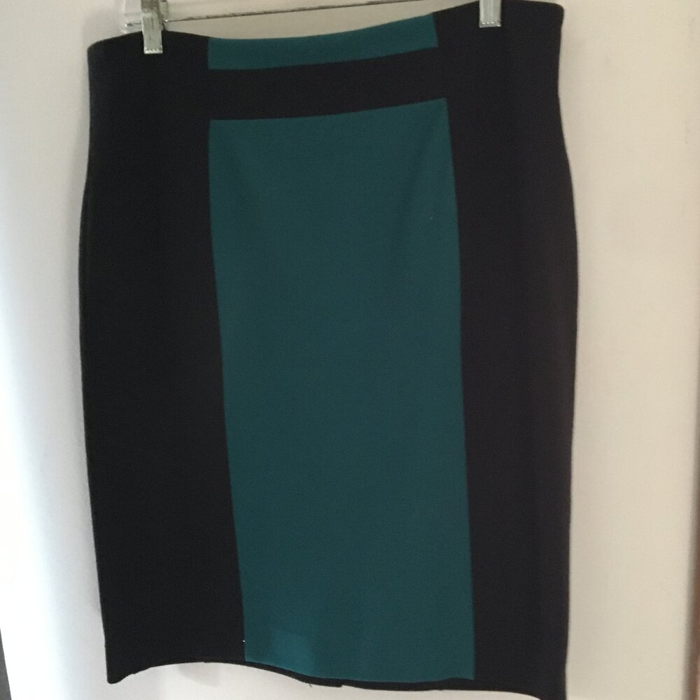 Grace Elements Pencil Skirt Turquoise with Black Side Panels Size 14 Like New